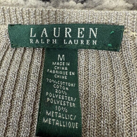 Lauren Ralph Lauren Beige Glitter V Neck Long Sleeve Sweater - Picture 4 of 5